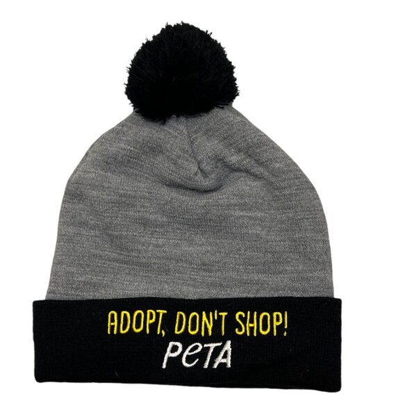 NWOT Adopt Don't Shop PETA Cat Ear Beanie With Pom Pom - Picture 3 of 7